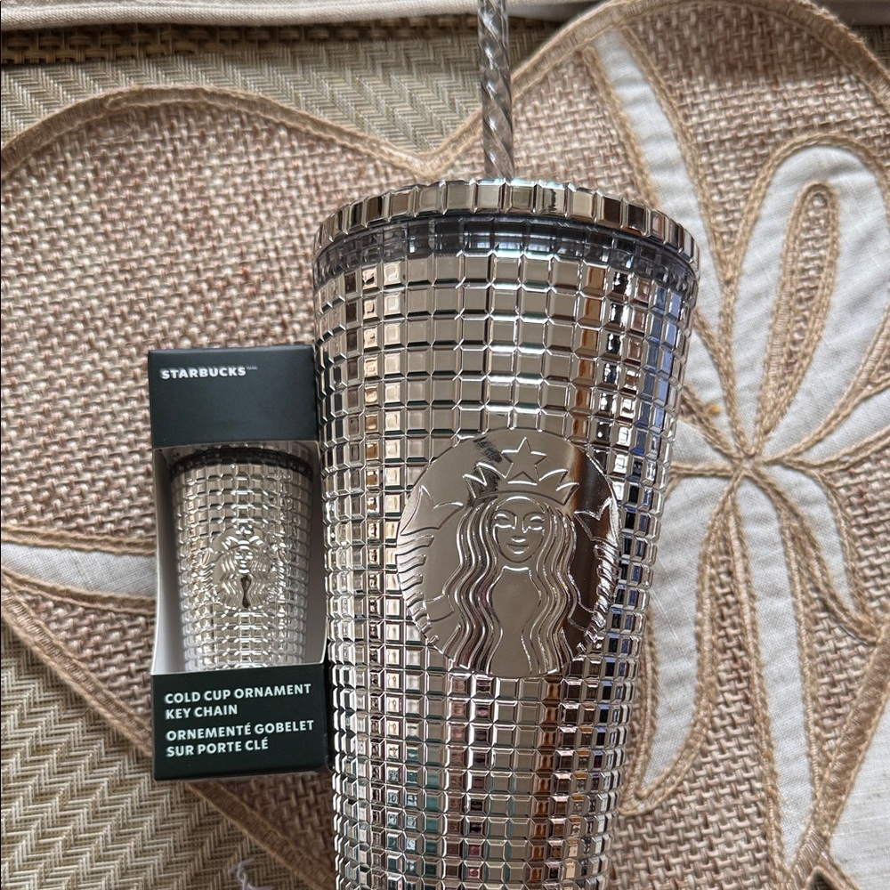 Starbucks Metallic Silver Tumbler & Key Chain
